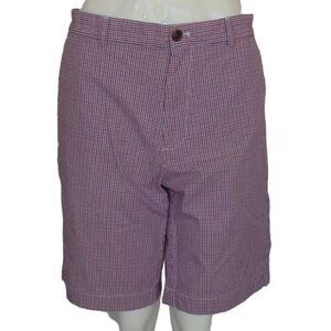 BROOKS BROS Shorts, 38, Blue/red micro plaid, Bermuda/Walking, Zipper, Pockets